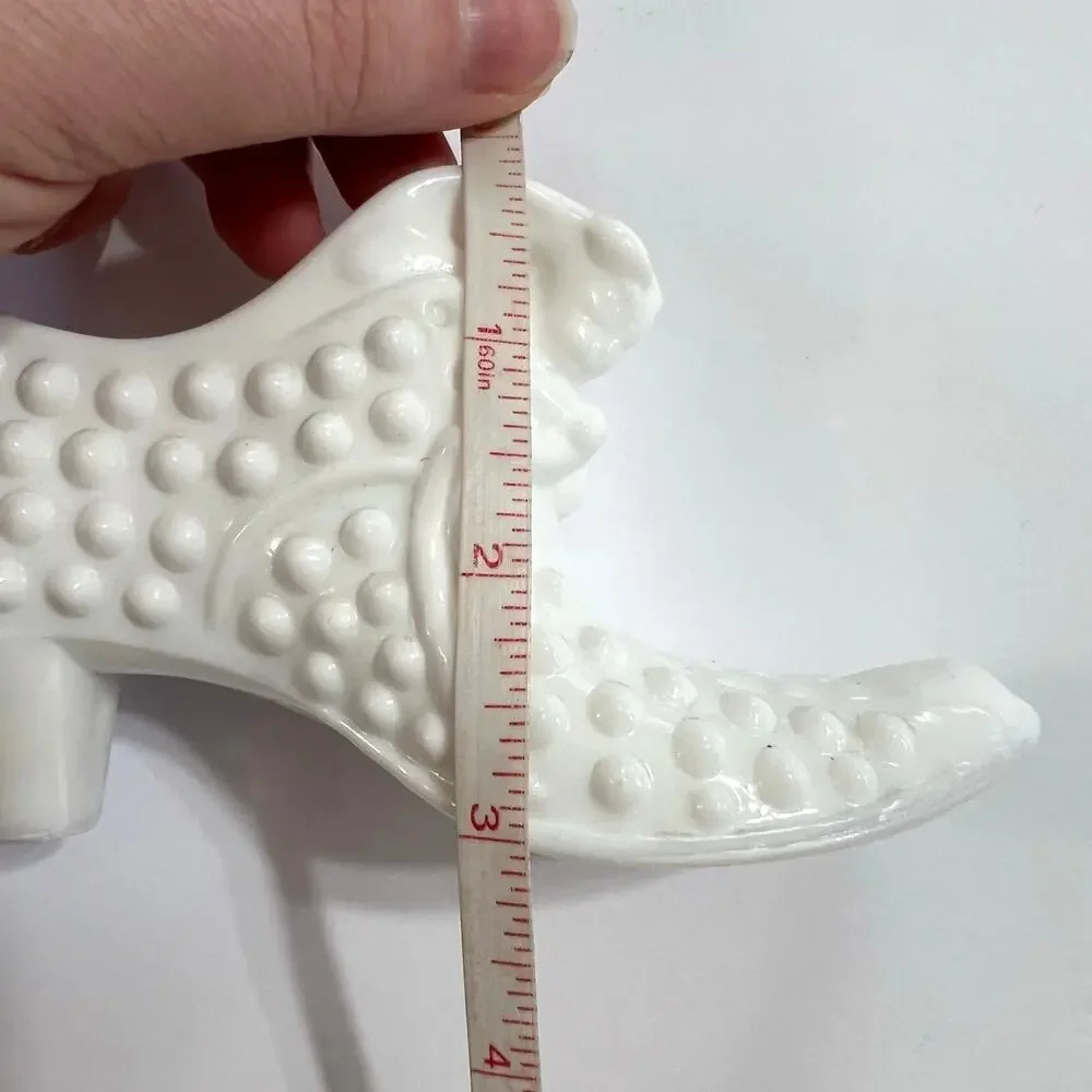 Vintage Fenton Victorian Hobnail White Milk Glass Shoe Slipper Boot Cat Kitten